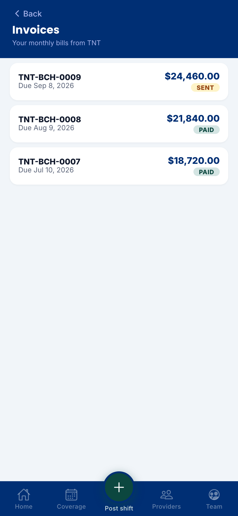 Monthly consolidated invoices from TNT