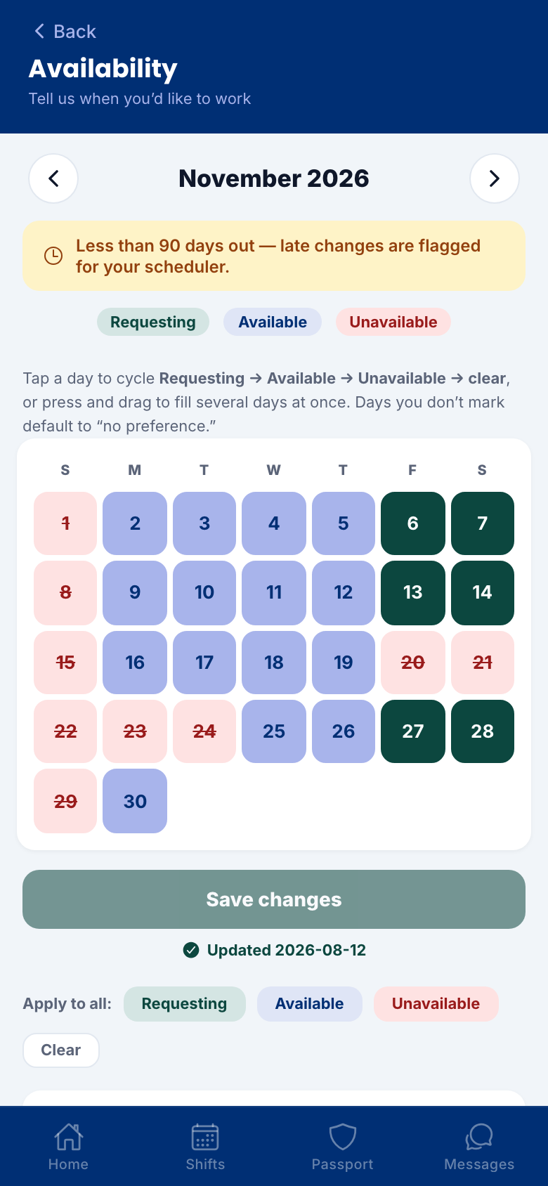 Availability calendar