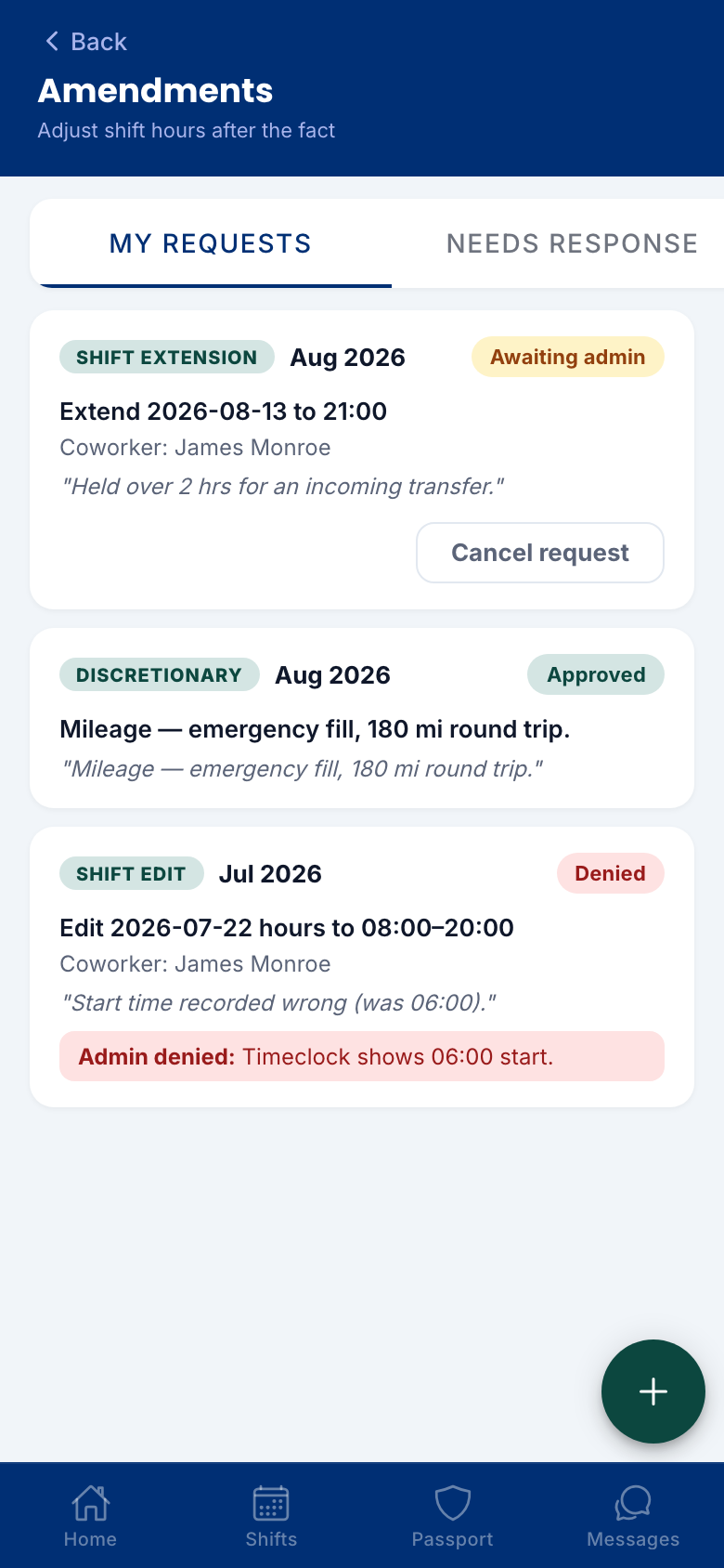 Pay corrections screen